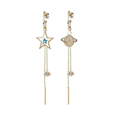 New Fashion Pentagram Asymmetric Long Tassel Earring