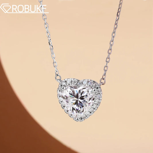 1/2/3/4ct Heart Cut Full Moissanite Diamond Pendant Necklace for Women 925 Sterling Silver Wedding Neck Chain with GRA Certified