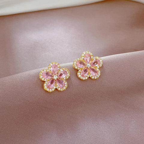 Women's Pink Crystal Cherry Blossom Flower Pendant Necklace (40cm + 5cm) Luxury Jewelry Free Shipping