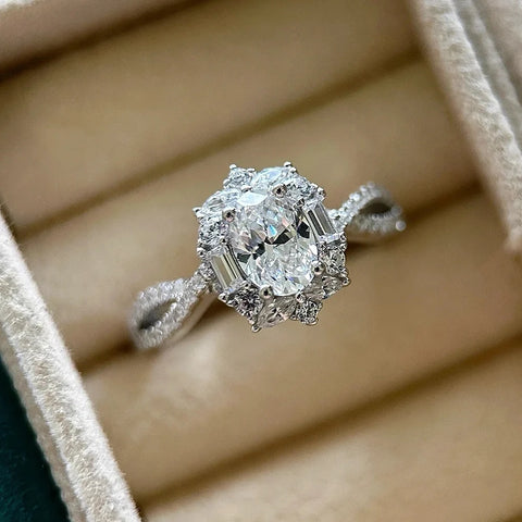 1 Carat D Color Oval Cut Moissanite Diamond Ring
