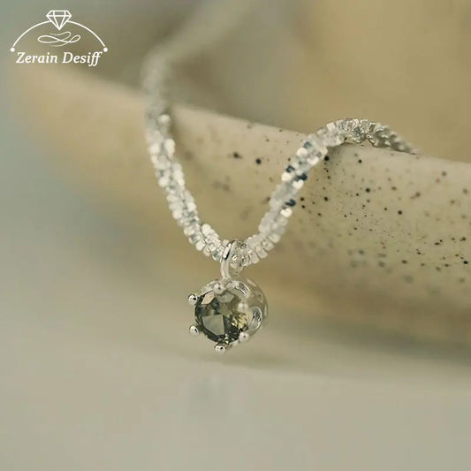 Green Zircon Sparkling 925 Silver Elegant Simple Light Luxury Clavicle Chain Necklace for Women