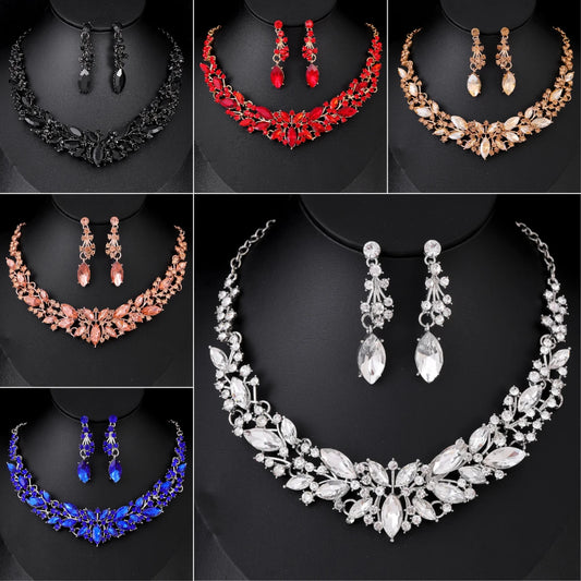Luxury Women Necklace Earrings Set High-end Crystal Earrings Necklace Jewelry Set Bridal Wedding Party Banquet Wear Jewelry Gift