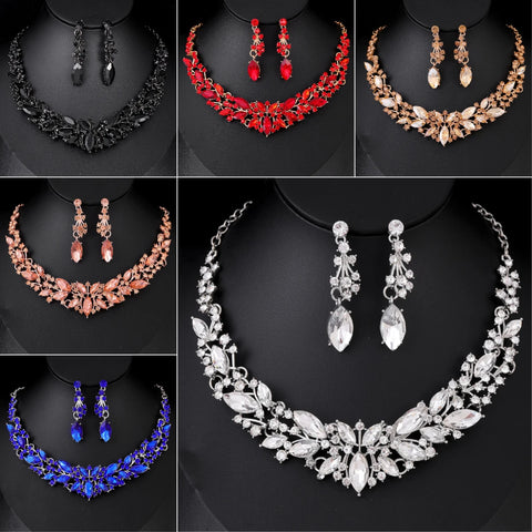 Luxury Women Necklace Earrings Set High-end Crystal Earrings Necklace Jewelry Set Bridal Wedding Party Banquet Wear Jewelry Gift