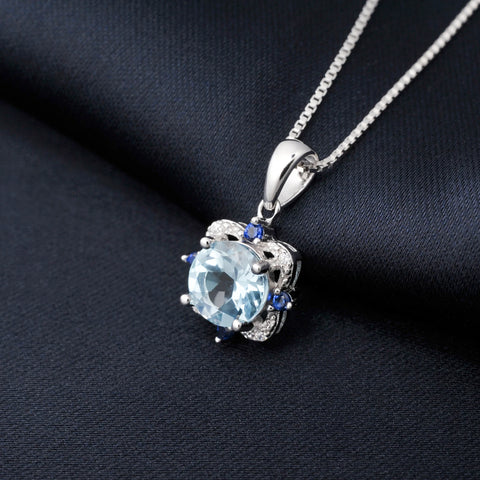 Potiy 925 sterling silver Natural Sky Blue Topa Pendant for women jewellery elegant sets  retro luxury quality  valentines Gifts