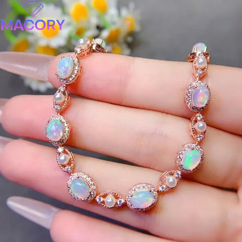 Opal bracelet silver charm
