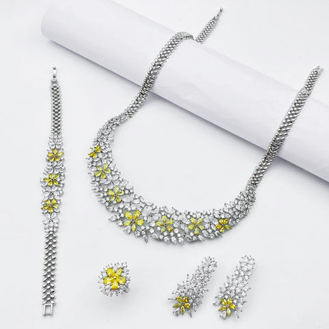 JRH Luxury Women's Jewelry set Zirconia Necklace Bracelet Ring Earrings Suitable For Weddings Anniversaries and Parties Gift set