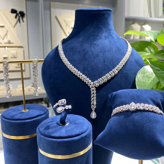 021852 Womans Bride Jewelry Sets Full Cubic Zirconia Necklaces for Women Wedding Engagement Party Crystal Jewelry Accessories