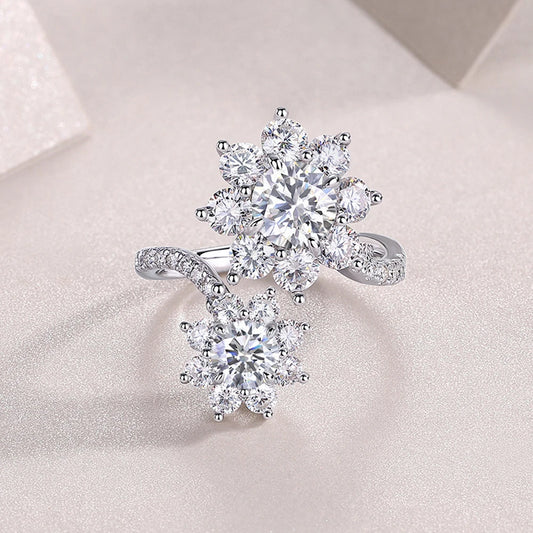 Double Sunflower Full Moissanite Engagement Rings