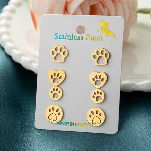 4Pairs/Lot Fashion Stainless Steel Star Moon Stud Earrings Sets