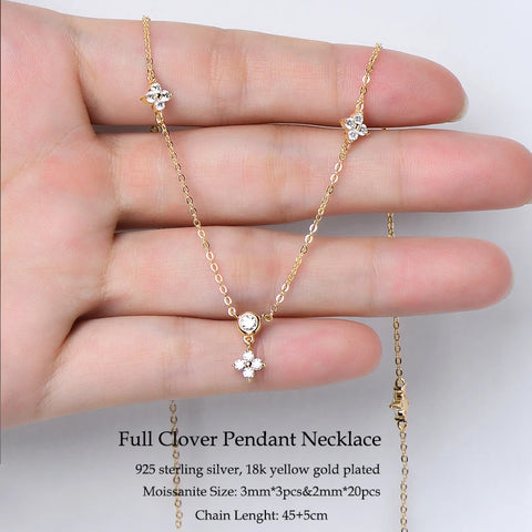IOGOU Flower Clover Moissanite Pendant Necklace 925 Silver Clavicle Adjustable Chain for Women Girls Gift GRA Certified Jewelry