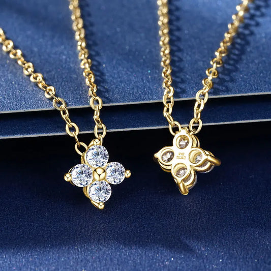 OXTAO Pure 10K Gold Moissanite Jewelry Set GRA Certified Clover Flower Pendant Necklace Mini Cute Earring Wedding Jewelry Gifts