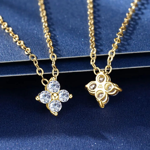 OXTAO Pure 10K Gold Moissanite Jewelry Set GRA Certified Clover Flower Pendant Necklace Mini Cute Earring Wedding Jewelry Gifts