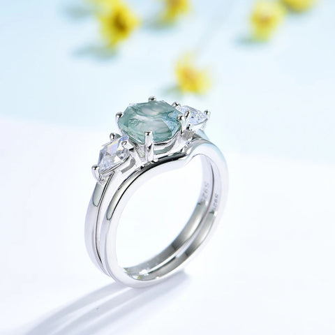 Luxyimagic Natural Moss Agate Gemstones Ring - BOLEVARD RING