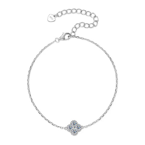 RAPRGOLD GRA Moissanite Four Clover Flower Charm Pendant Necklace Bracelet Set for Women S925 Sterling Silver Fine Jewelry Gifts