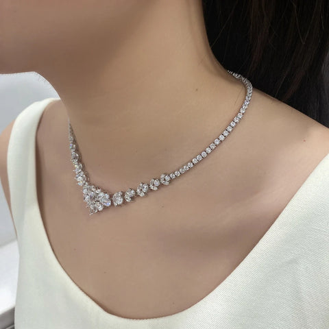 Wong Rain Luxury 925 Sterling Silver Pear White Sapphire Gemstone Pendant Necklace for Women Wedding Engagement Fine Jewelry