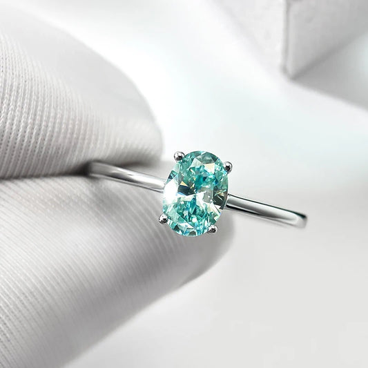 OEVAS Real 1CT / 2 Carat Oval Aquamarine Moissanite Ring