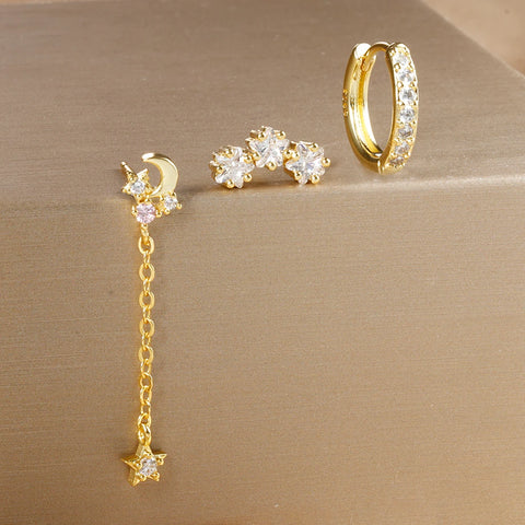 3PCS Luxury Star Pendant Piercing Earrings