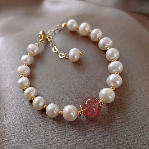 Baroque Freshwater Pearl & Strawberry Quartz Bracelets