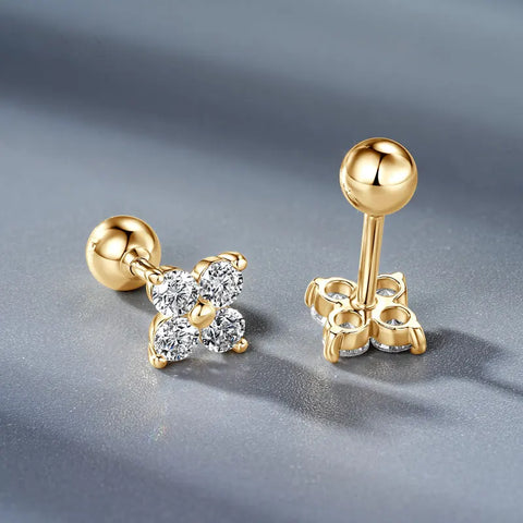 OXTAO Pure 10K Gold Moissanite Jewelry Set GRA Certified Clover Flower Pendant Necklace Mini Cute Earring Wedding Jewelry Gifts
