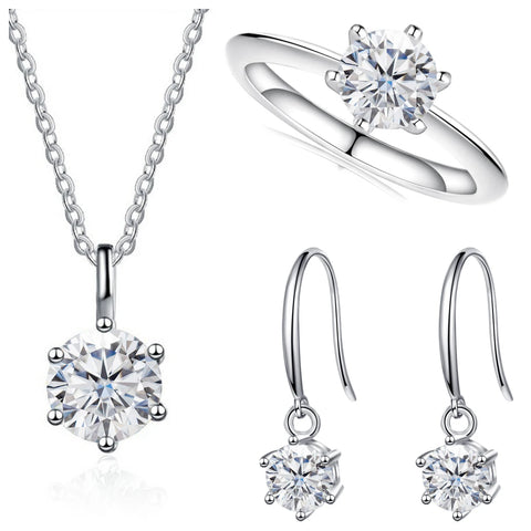 Total 2.5ct Solitaire 925 Sterling Silver moissanite Jewelry set for charm lady  for Women Fine Jewelry dating party gift