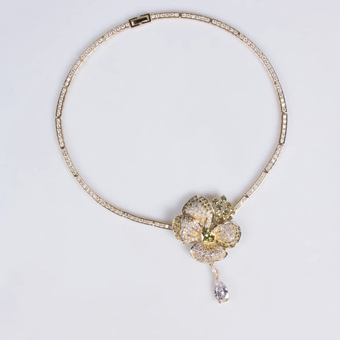 2-piece Jewelry Set for Women's Wedding zircon flower Necklace Earring full -diamond