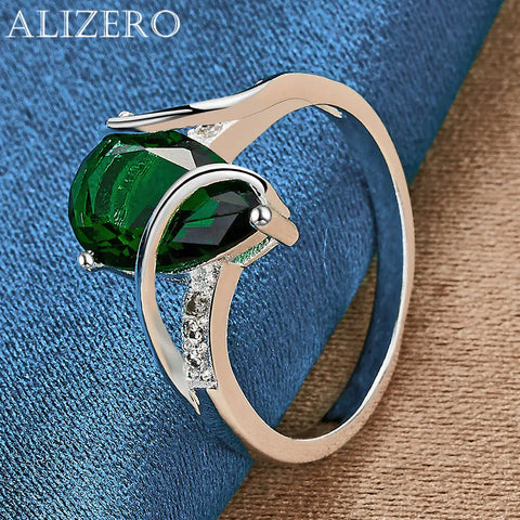 ALIZERO 925 Sterling Silver Rings Emerald Ring