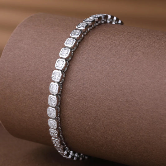 Bezel Set Asscher Cut All Moissanite Tennis Bracelets t