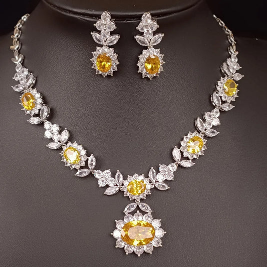 Luxury Indian Jewelry Set For Women Zirconia Bridal Necklace Earring Set For Wedding Evening Party Prom Pendant Necklace