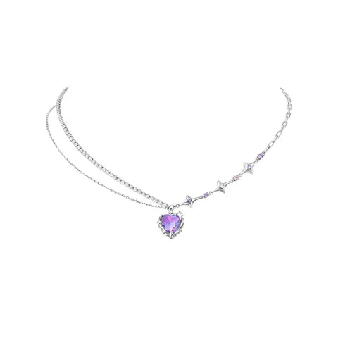 Y2K Accessories Fashion Peach Heart Water Drop Pendant Necklace Purple Crystal Egirl Sweet Cool Clavicle Chain Aesthetic Jewelry