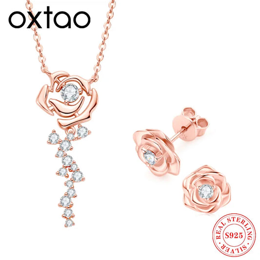 OXTAO Rose Moissanite Jewelry Set 925 Sterling Silver