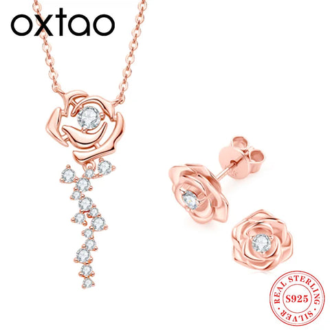 OXTAO Rose Moissanite Jewelry Set 925 Sterling Silver