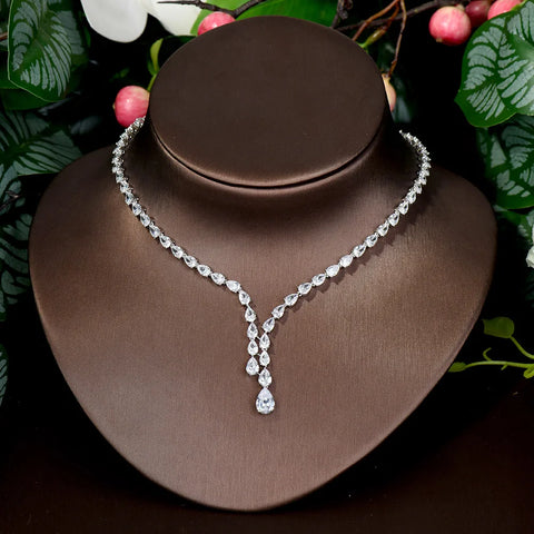 HIBRIDE Simple CZ Ladies Jewelry Sets Water Drop Cubic Zirconia Crystal Tassel Earrings and Necklace Set for Women Gifts N-1149