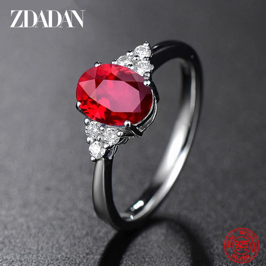 ZDADAN 925 Silver Round Sapphire Ring