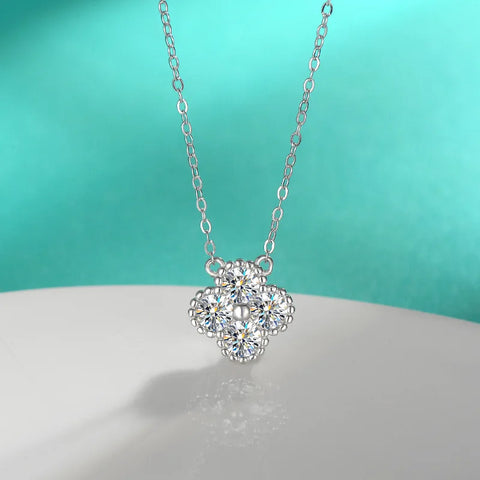 IOGOU Flower Clover Moissanite Pendant Necklace 925 Silver Clavicle Adjustable Chain for Women Girls Gift GRA Certified Jewelry