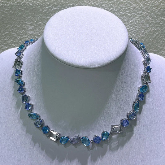 2025 New Fine Party Jewelry Set Charm Blue Candy Crystal Fashion High Quality Necklace Bracelet Earrings Romantic Gift for Women