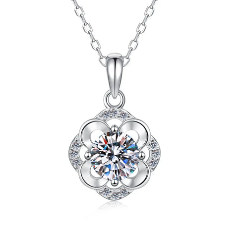 JECIRCON 1CT Moissanite Pendant Necklace for Women Light Luxury Fashionable 925 Sterling Silver Collarbone Chain Durable Jewelry