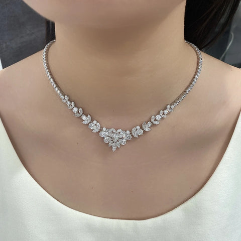 Wong Rain Luxury 925 Sterling Silver Pear White Sapphire Gemstone Pendant Necklace for Women Wedding Engagement Fine Jewelry