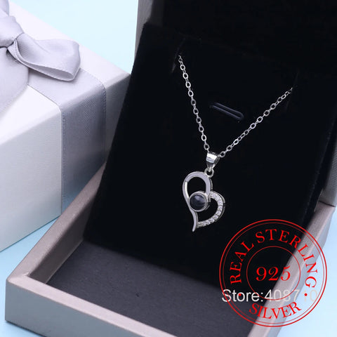 925 Sterling Silver Projected Zircon Heart I Love You in a Hunderd Language Necklace Pendant For Women Wedding Party Gift Collar