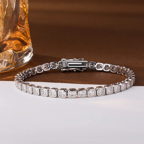 Bezel Set Asscher Cut All Moissanite Tennis Bracelets t