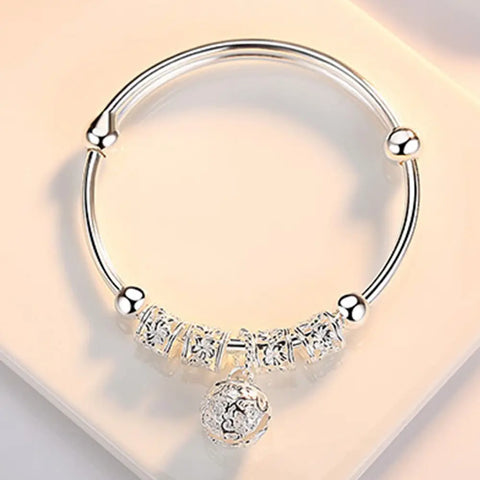 Fine Silver Color Hollow Bells Ball Bangles Bracelets