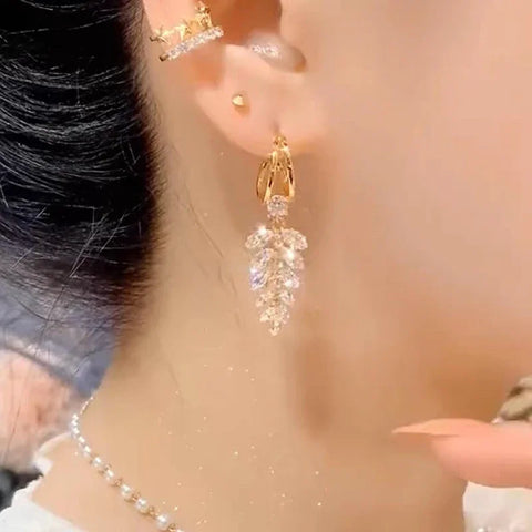 Zircon Wheat Tassel Pendant Gold Color U-shaped