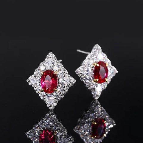 Sparkling Cubic Zirconia Lab Created Ruby Luxury Jewelry Set Silver 925 Real Necklace Engagement Wedding Ring Earrings For Women