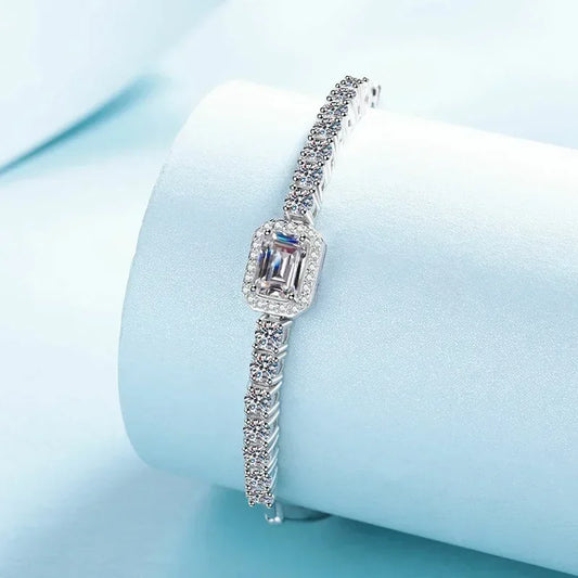 Handmade Inlaid Rectangle Blue Moissanite
