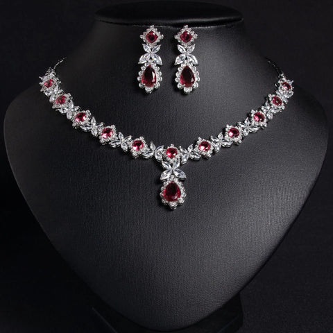 Zirconia Bridal Jewerly Sets For Women Indian Necklace and Earring Set For Wedding Brides Sliver Ladies Party Prom Jewellery Set