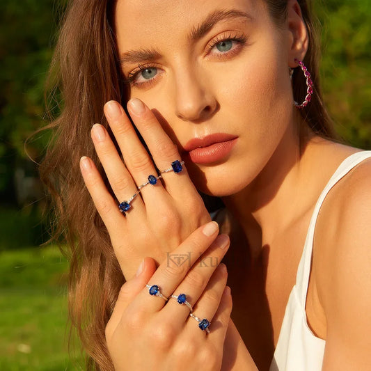Kuololit Oval Lab-Grown Sapphire Moissanite Ring