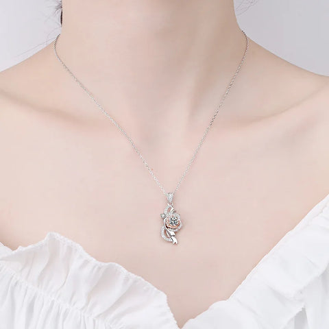 Quality Platinum PT950 girls rose flower necklace with 0.5ct Moissanite Pendant for Women D Color Sparkling Diamond fine Jewelry