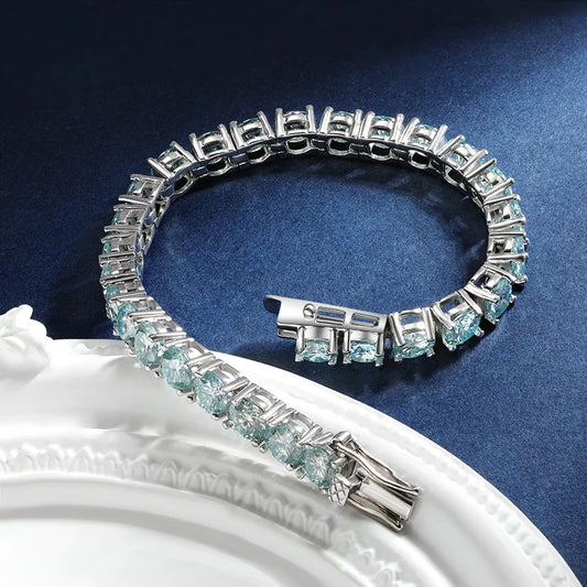 TBCYD 100% Real Blue Moissanite Tennis Bracelet