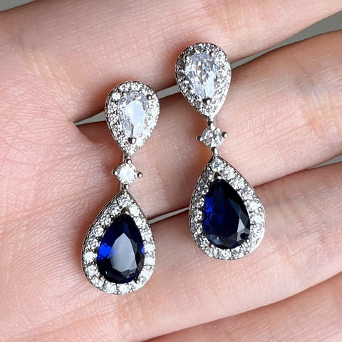 Huitan Fashion Luxury Blue/White Pear CZ Drop Earrings