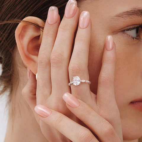 1ct 2ct Oval Cut All Moissanite Engagement Ring