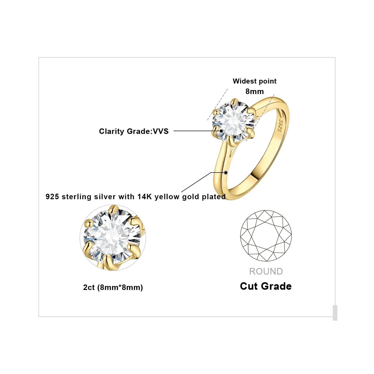 JewelryPalace Moissanite D Color 0.5ct 1ct 1.5ct 2ct Round Cut - BOLEVARD RING